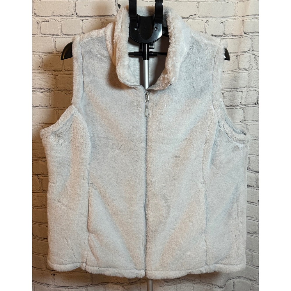 32 Degrees Heat Womens XL Light Gray Faux Fur Full Zip Vest Plush Pockets